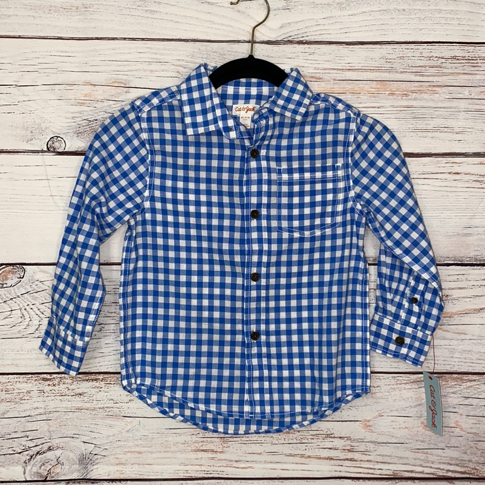 NWT Cat & Jack Boys Gingham Button Down Shirt XS